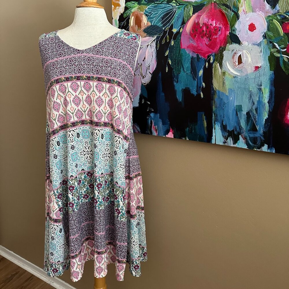 🌺 Style & Co Boho Patchwork Sleeveless Dress Women's Size XL